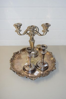 Lot 36 - SILVER PLATED CANDELABRA, PAIR OF SILVER...