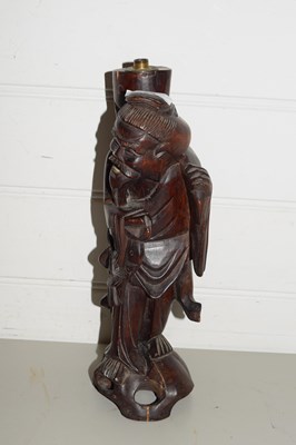 Lot 65 - CHINESE CARVED HARDWOOD FIGURAL LAMP BASE