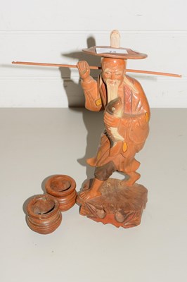 Lot 73 - CHINESE WOODEN MODEL OF A FISHERMAN