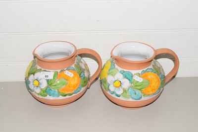 Lot 80 - PAIR OF DECORATED TERRACOTTA JUGS