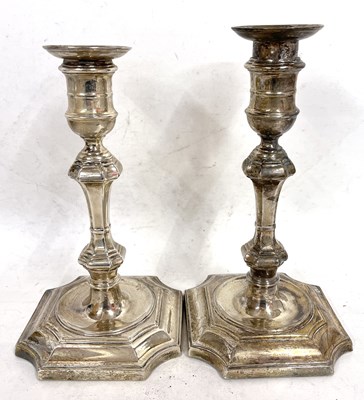 Lot 213 - Pair of late Victorian silver candlesticks in...