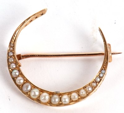 Lot 83 - A late Victorian 15ct split pearl crescent...