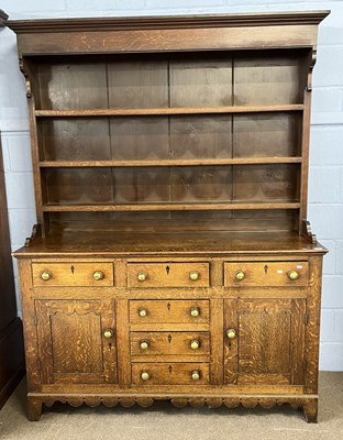 Lot 538 - Late 19th Century oak Welsh dresser the top...