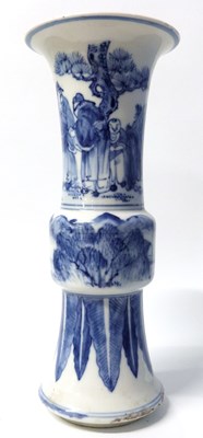 Lot 250 - A Chinese porcelain gu shaped vase with blue...