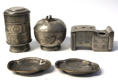 Lot 258 - A collection of Chinese pewter wares including...