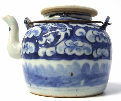 Lot 271 - A small Chinese porcelain teapot with wire...