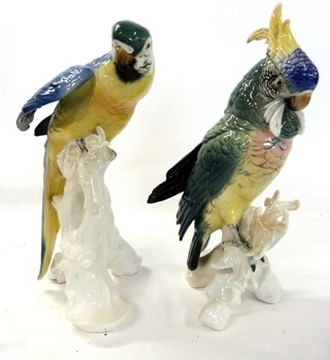 Lot 313 - Two figures of parrots on tree stump bases,...