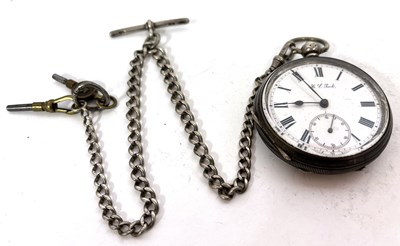 Lot 330 - A silver pocket watch with a silver Albert...