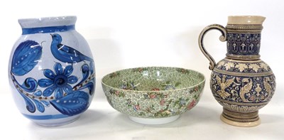 Lot 376 - Stoneware jug together with a vase with blue...