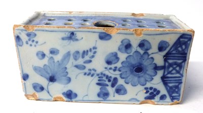 Lot 427 - 18th Century English delft flower brick, 13cm...