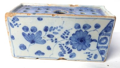 Lot 427 - 18th Century English delft flower brick, 13cm...