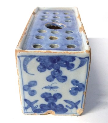 Lot 427 - 18th Century English delft flower brick, 13cm...