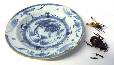 Lot 428 - Small 18th Century delft plate together with...