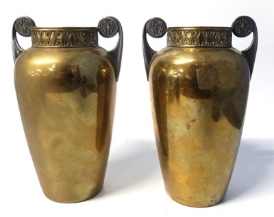 Lot 445 - Pair of Art Nouveau brass vases by W M F with...