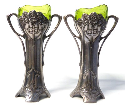 Lot 468 - A good pair of WMF Art Nouveau bud vases with...