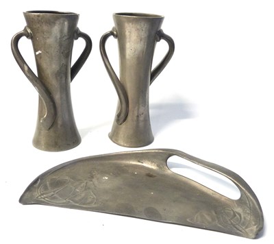 Lot 469 - Group of pewter wares including a pair of Art...