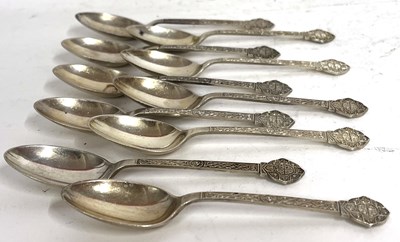 Lot 32 - Ten Lindisfarne pattern teaspoons, hallmarked...