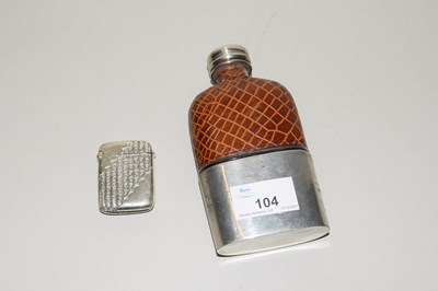 Lot 104 - SILVER PLATED AND LEATHER MOUNTED HIP FLASK,...