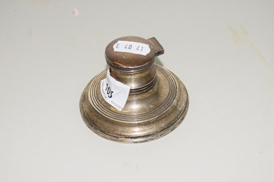 Lot 105 - SMALL SILVER MOUNTED INK WELL OF CIRCULAR FORM...