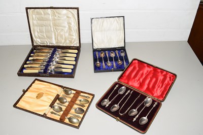 Lot 111 - FOUR CASES VARIOUS SILVER PLATED TEA SPOONS...