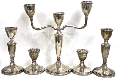 Lot 168 - Hallmarked silver matching twin branch...