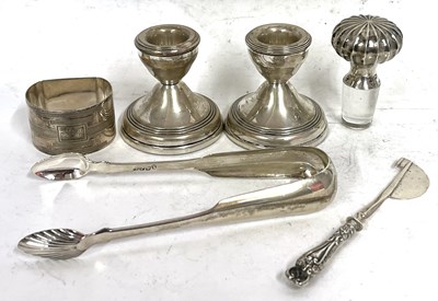 Lot 176 - Mixed Lot: A pair of dwarf silver candlesticks...