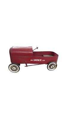 Lot 360 - A vintage red Triang tin-plate pedal car,...