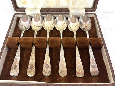 Lot 246 - Cased George V set of six silver teaspoons...