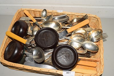 Lot 130 - WICKER TRAY CONTAINING MIXED CUTLERY