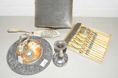 Lot 133 - MIXED LOT DECORATED PEWTER PLATE, CASE OF FISH...