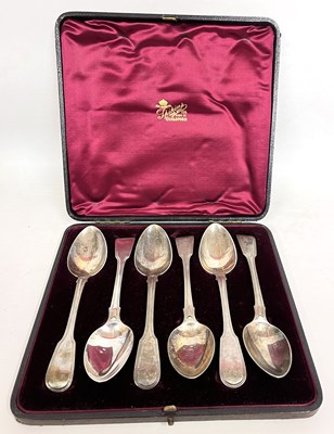 Lot 280 - Six Georgian silver tablespoons, fiddle and...