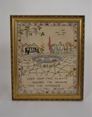 Lot 164 - A needlework picture of a garden with a...