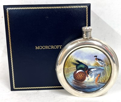 Lot 293 - A Moorcroft silver and enamel Meganser hip...