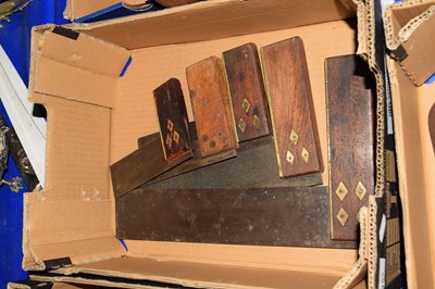 Lot 165 - BOX OF HARDWOOD AND STEEL SET SQUARES