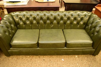 Lot 394 - GREEN LEATHER THREE SEATER CHESTERFIELD SOFA