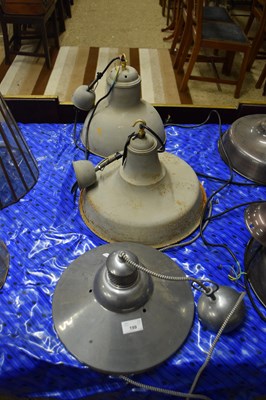 Lot 199 - THREE GREY FINISH INDUSTRIAL LIGHT FITTINGS