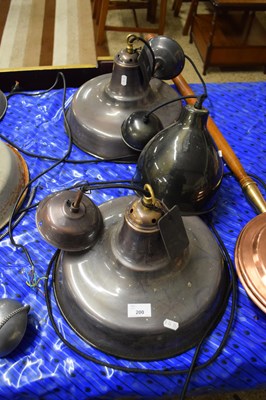 Lot 200 - THREE DARK FINISH INDUSTRIAL STYLE LIGHT FITTINGS