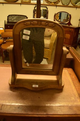 Lot 398 - PINE FRAMED DRESSING TABLE MIRROR WITH CARVED...