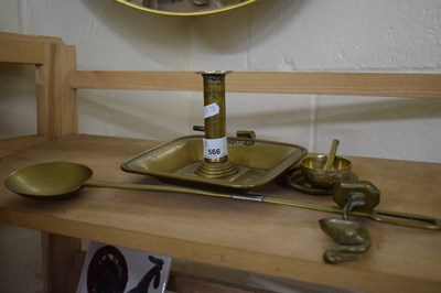 Lot 566 - VARIOUS BRASS WARES TO INCLUDE CHAMBER STICKS...