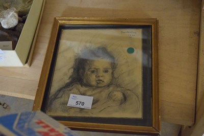 Lot 570 - CHARCOAL STUDY OF A BABY, INDISTINCTLY SIGNED...