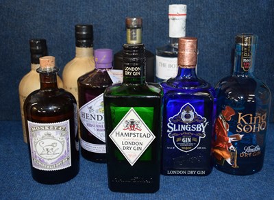 Lot 252 - Nine bottles of gin to include Hendricks,...