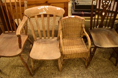 Lot 409 - ELM SEATED KITCHEN CHAIR TOGETHER WITH A SMALL...