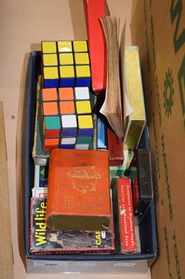 Lot 590 - ONE BOX VARIOUS PLAYING CARDS, RUBIX CUBES ETC