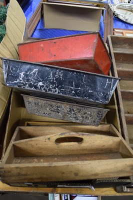 Lot 614 - VARIOUS METAL TRAYS, WOODEN CUTLERY TRAYS,...