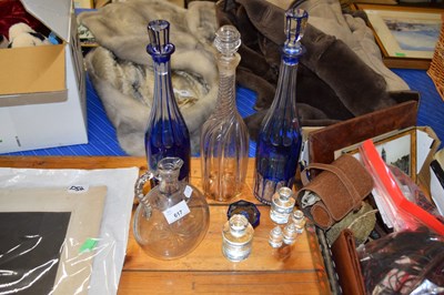 Lot 617 - PAIR OF BLUE BOHEMIAN STYLE DECANTERS, GLASS...