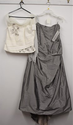 Lot 57 - Linea Raffaelli: a grey silk strapless gown,...