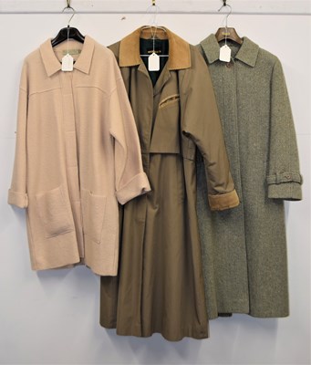 Lot 53 - Three lady's coats, a green tweed wool coat by...