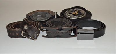 Lot 151 - Five leather belts to include a black Armani...