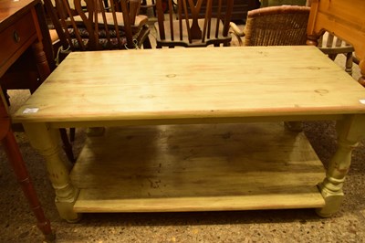 Lot 414 - STAINED PINE TWO TIER COFFEE TABLE, 101CM WIDE
