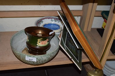 Lot 647 - VICTORIAN SOAP DISH, COPPER LUSTRE JARDINIERE,...